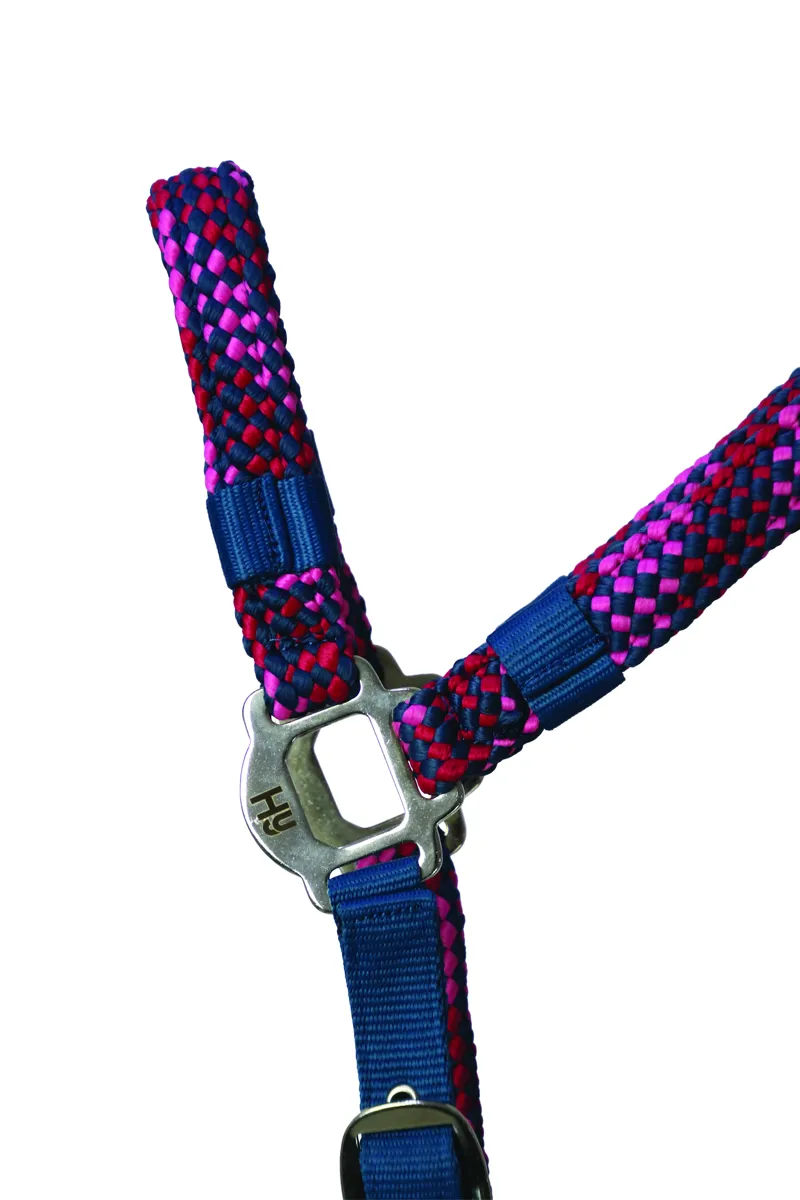 Hy Equestrian Multicolour Adjustable Head Collar With Rope - Petrol/Pink/Magenta-1